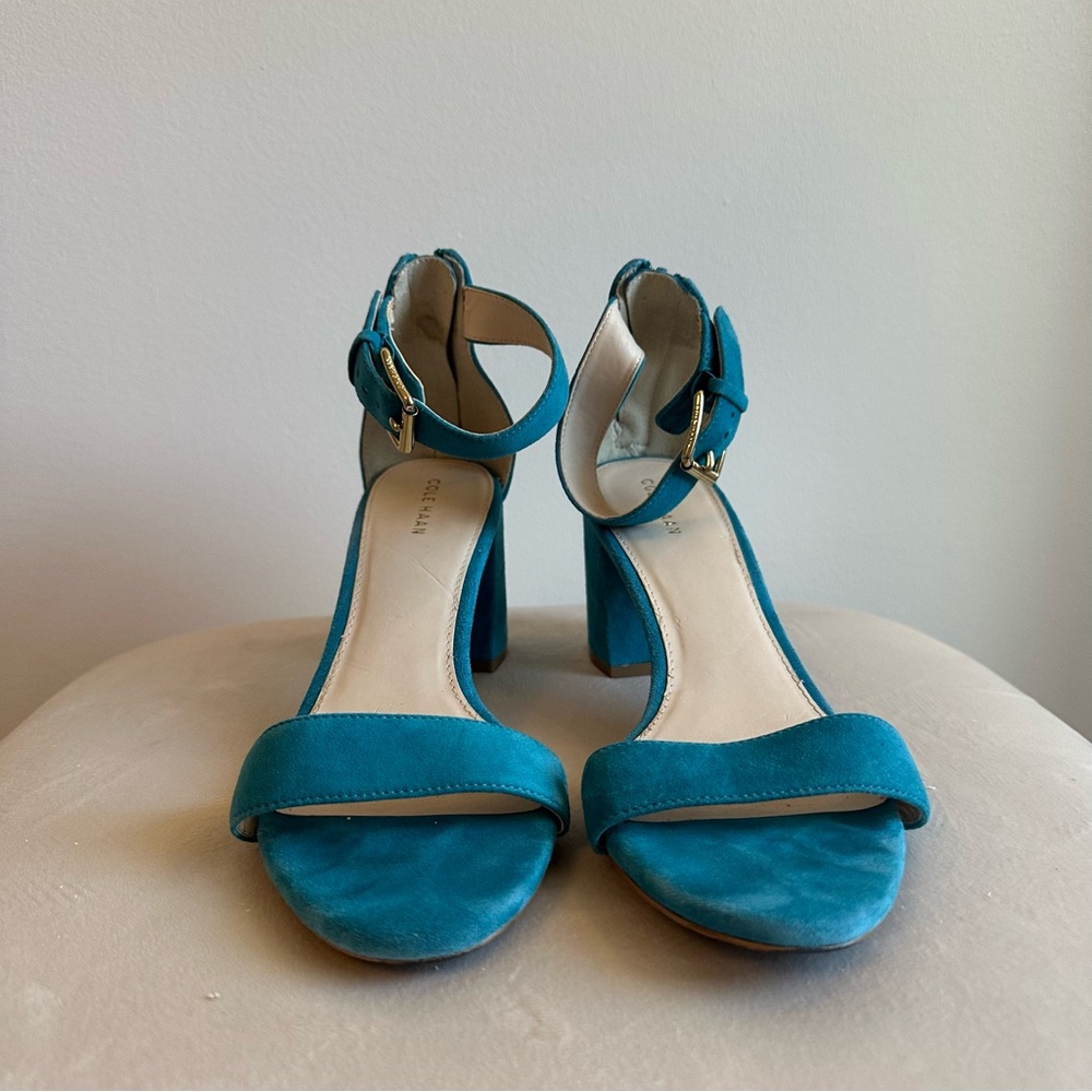 Cole Haan Teal Suede Heeled Sandals
